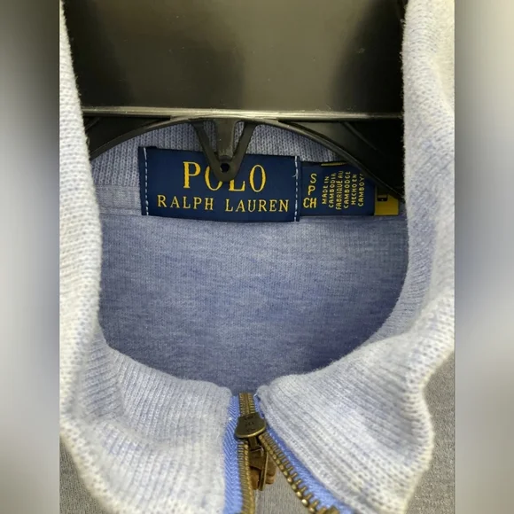 NEW Polo by Ralph Lauren Blue Gray Quarter-Zip Cotton Sweater Small